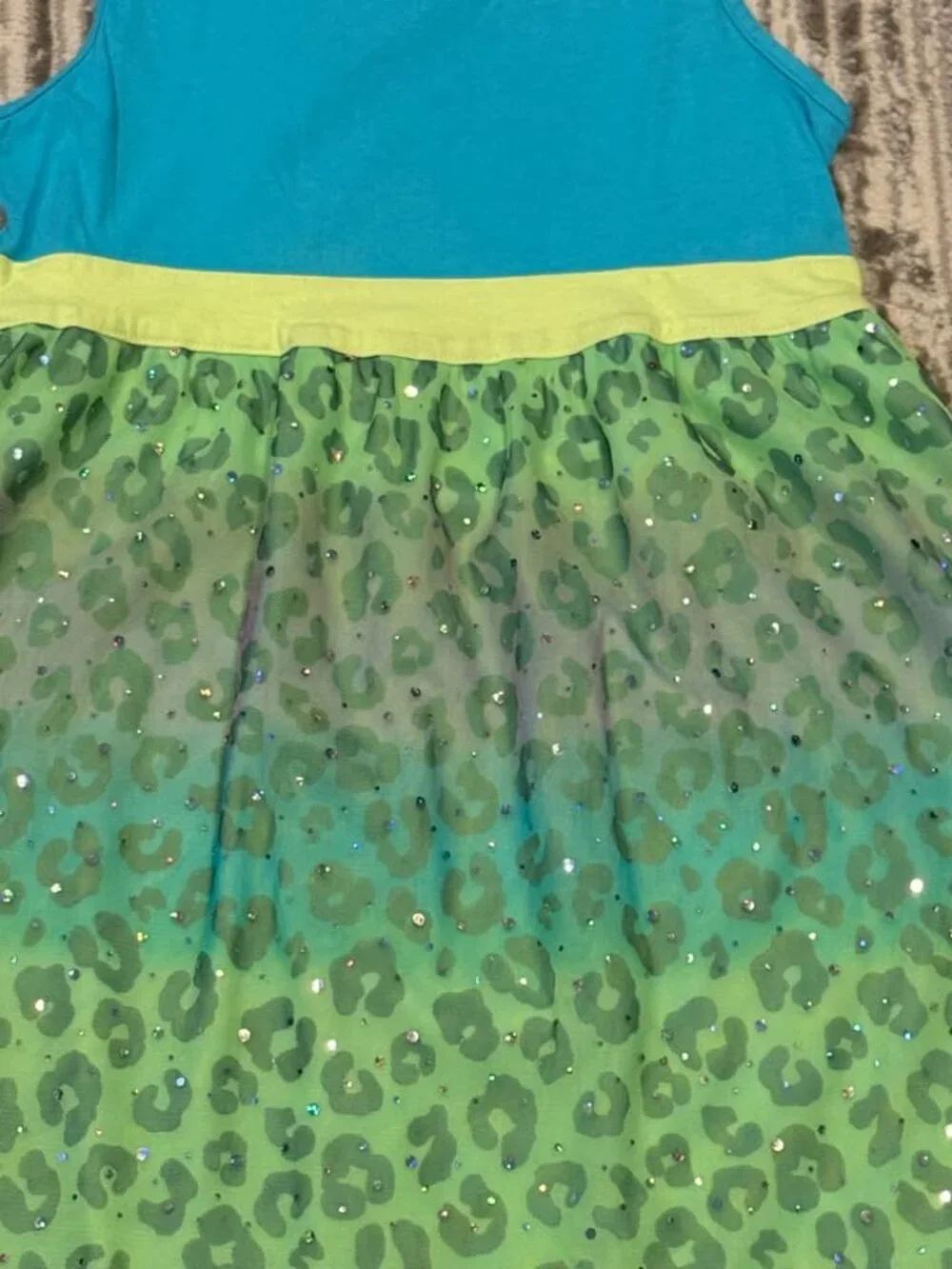 Justice girls size 12 leopard print blue/green/purple sparkly tank dress